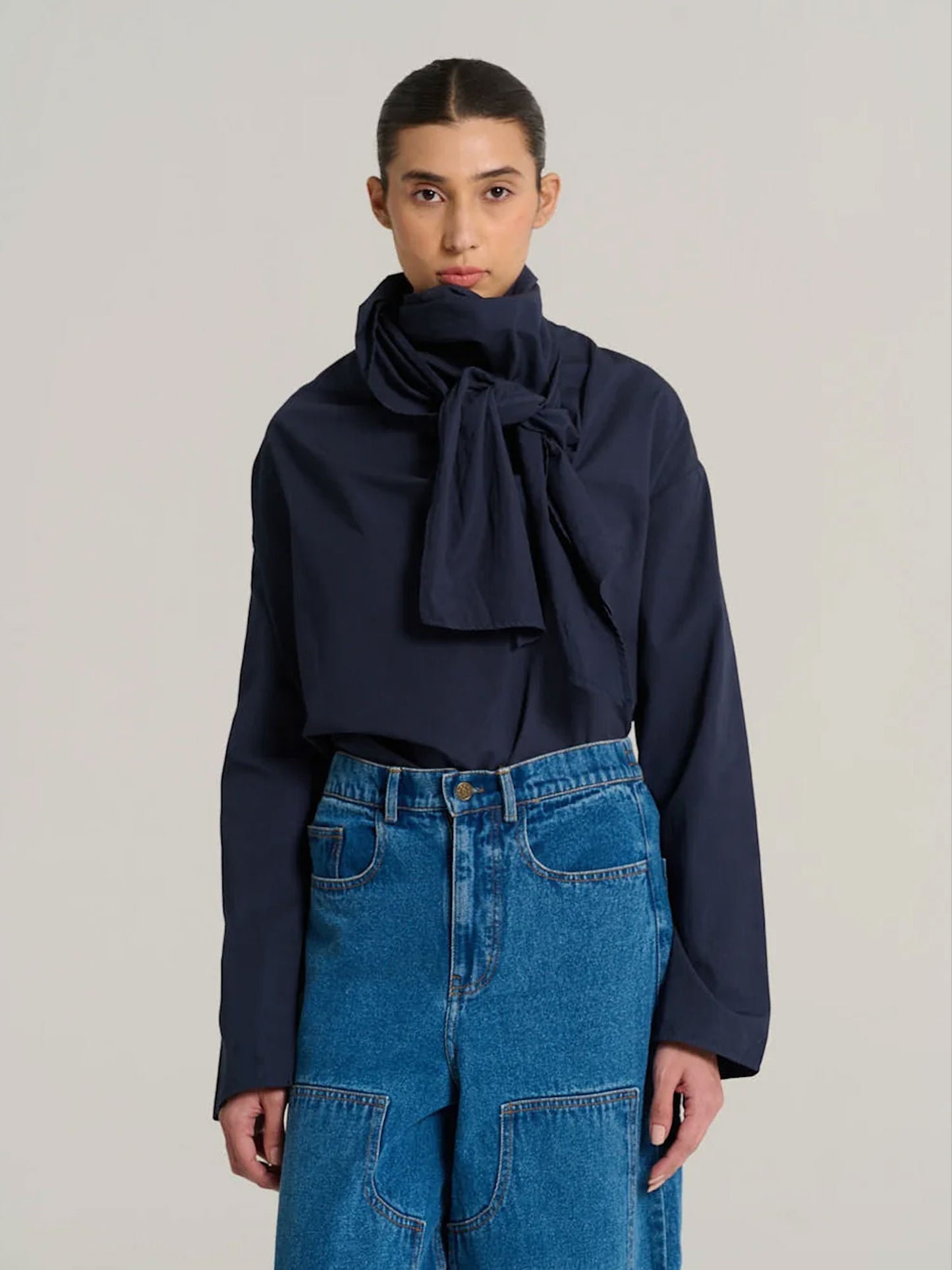 MARCEL BLOUSE WITH NECK TIE NAVY