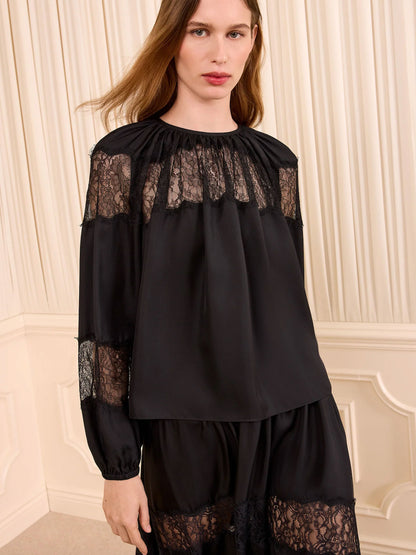 BESS LACE SILK BLOUSE BLACK