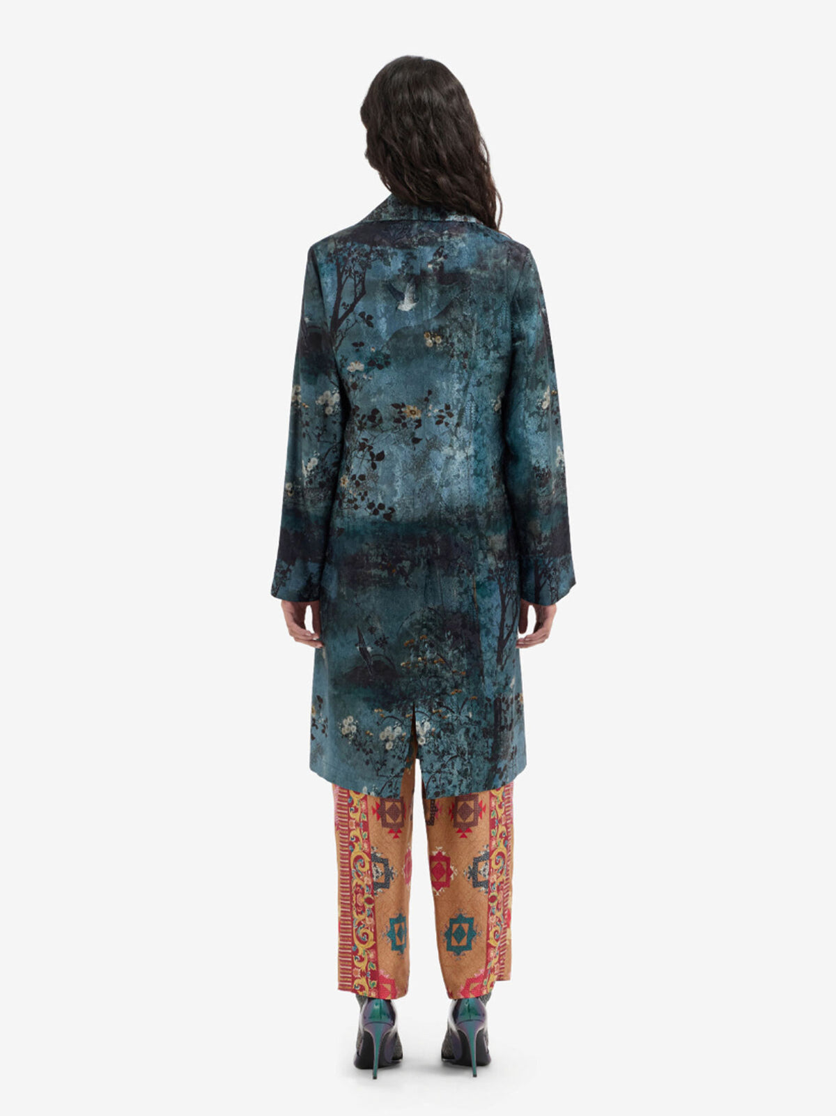 EVENING COAT FLORAL JAQUARD BLUE FLORAL