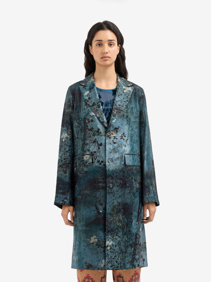 EVENING COAT FLORAL JAQUARD BLUE FLORAL