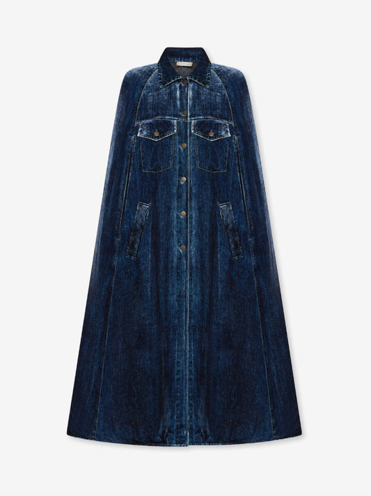 KANDOX LONG VELVET DENIM CAPE DENIM BLUE
