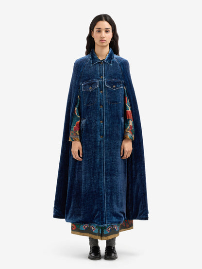 KANDOX LONG VELVET DENIM CAPE DENIM BLUE
