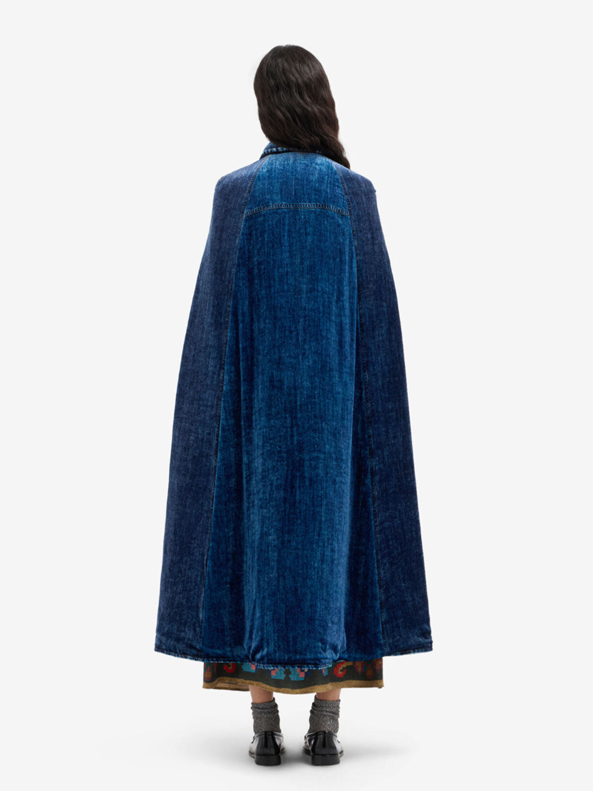 KANDOX LONG VELVET DENIM CAPE DENIM BLUE