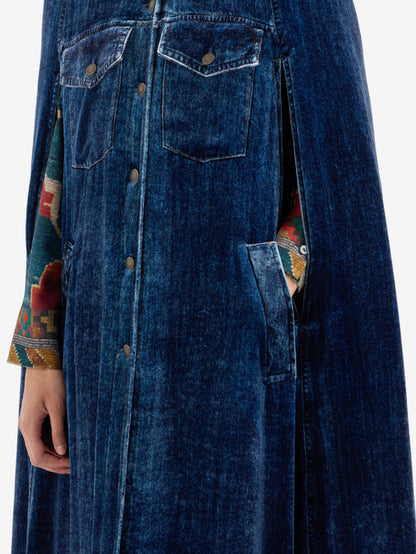 KANDOX LONG VELVET DENIM CAPE DENIM BLUE