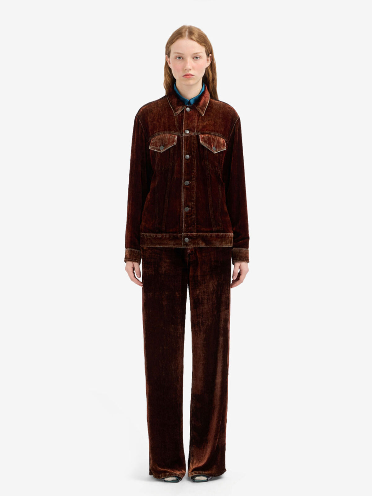 KANDOX VELVET PRINTED DENIM JACKET COPPER BROWN