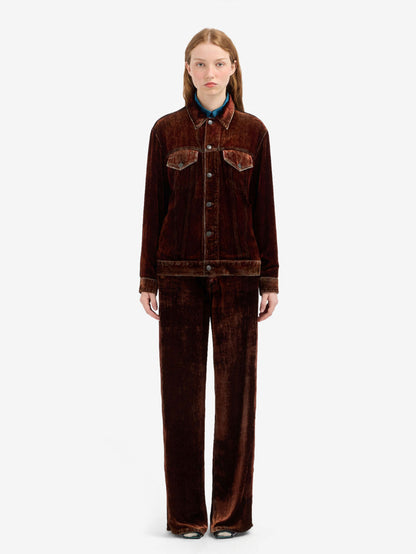 KANDOX VELVET PRINTED DENIM JACKET COPPER BROWN