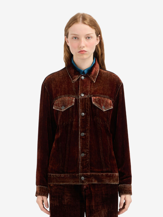 KANDOX VELVET PRINTED DENIM JACKET COPPER BROWN