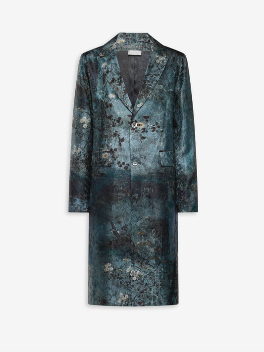 EVENING COAT FLORAL JAQUARD BLUE FLORAL