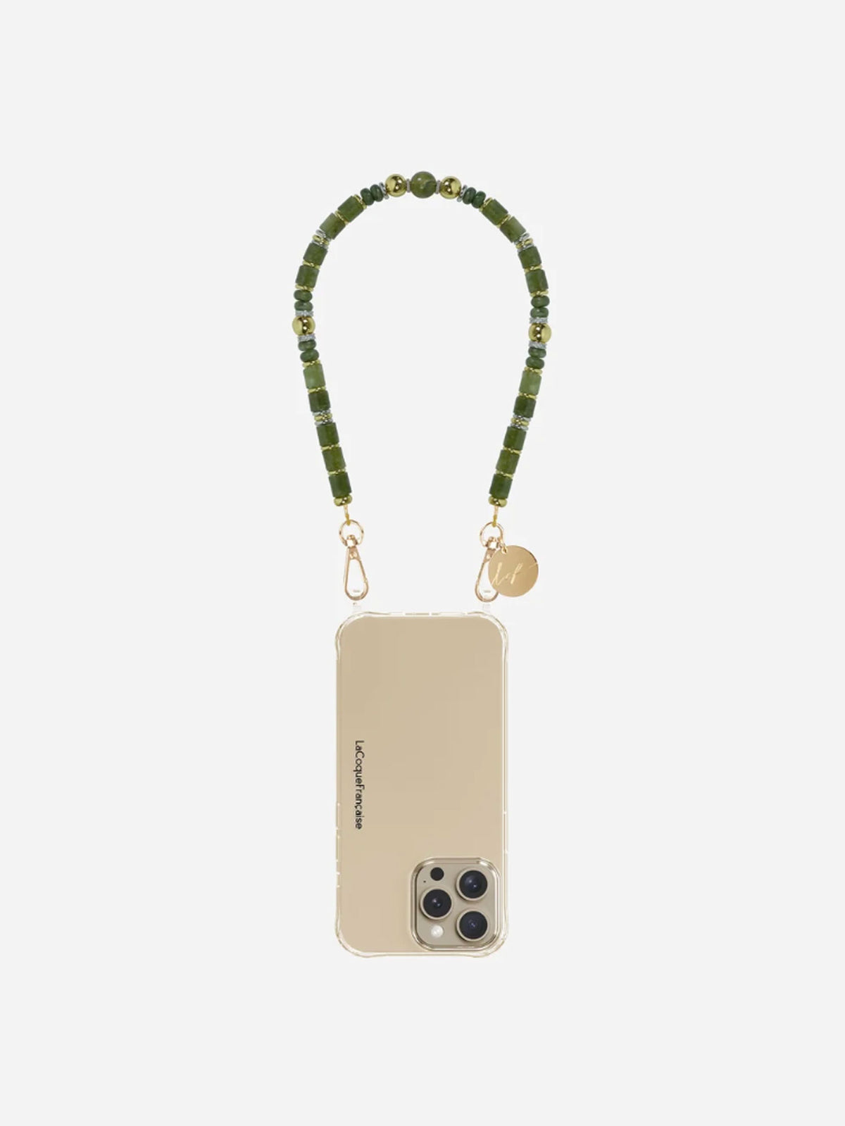 NAVIA PHONE CHAIN SEMI PRECIOUS KHAKI GOLD - 40CM