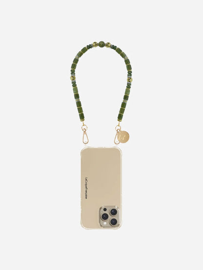 NAVIA PHONE CHAIN SEMI PRECIOUS KHAKI GOLD - 40CM
