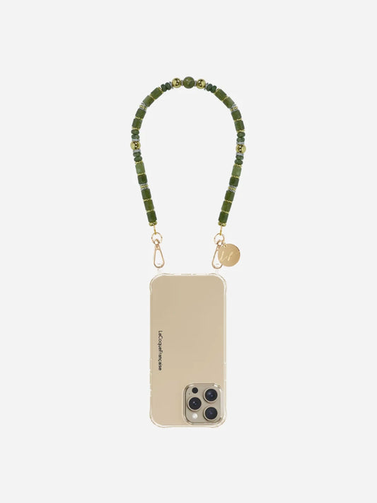 NAVIA PHONE CHAIN SEMI PRECIOUS KHAKI GOLD - 40CM