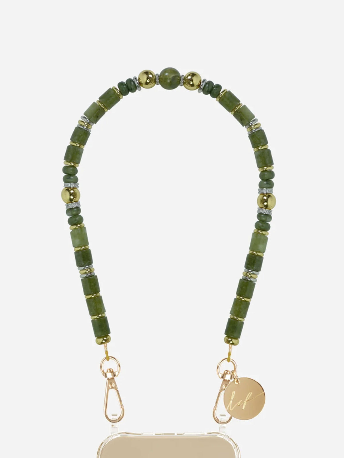 NAVIA PHONE CHAIN SEMI PRECIOUS KHAKI GOLD - 40CM