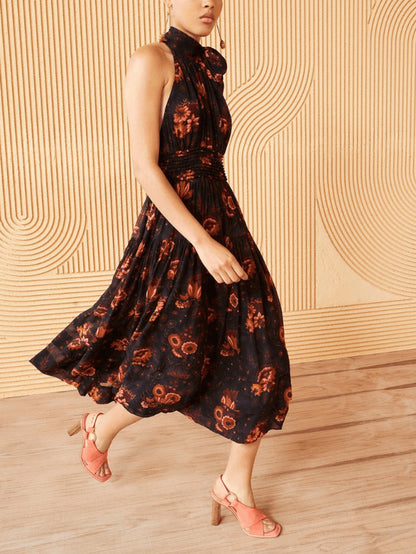 MAYA SILK DRESS BLACK/RED