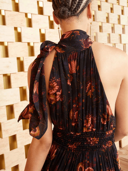 MAYA SILK DRESS BLACK/RED