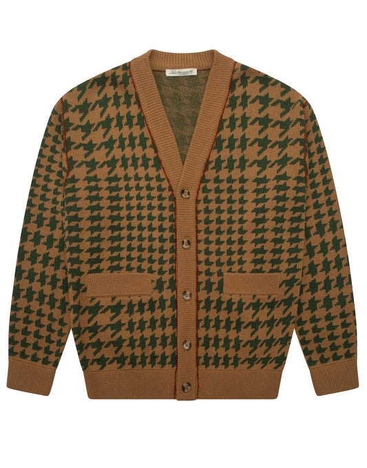 CASEY HOUNDSTOOTH CARDIGAN - BEIGE KHAKI