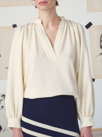 CLAUDIA WOOL SHIRT VNECK OFF WHITE