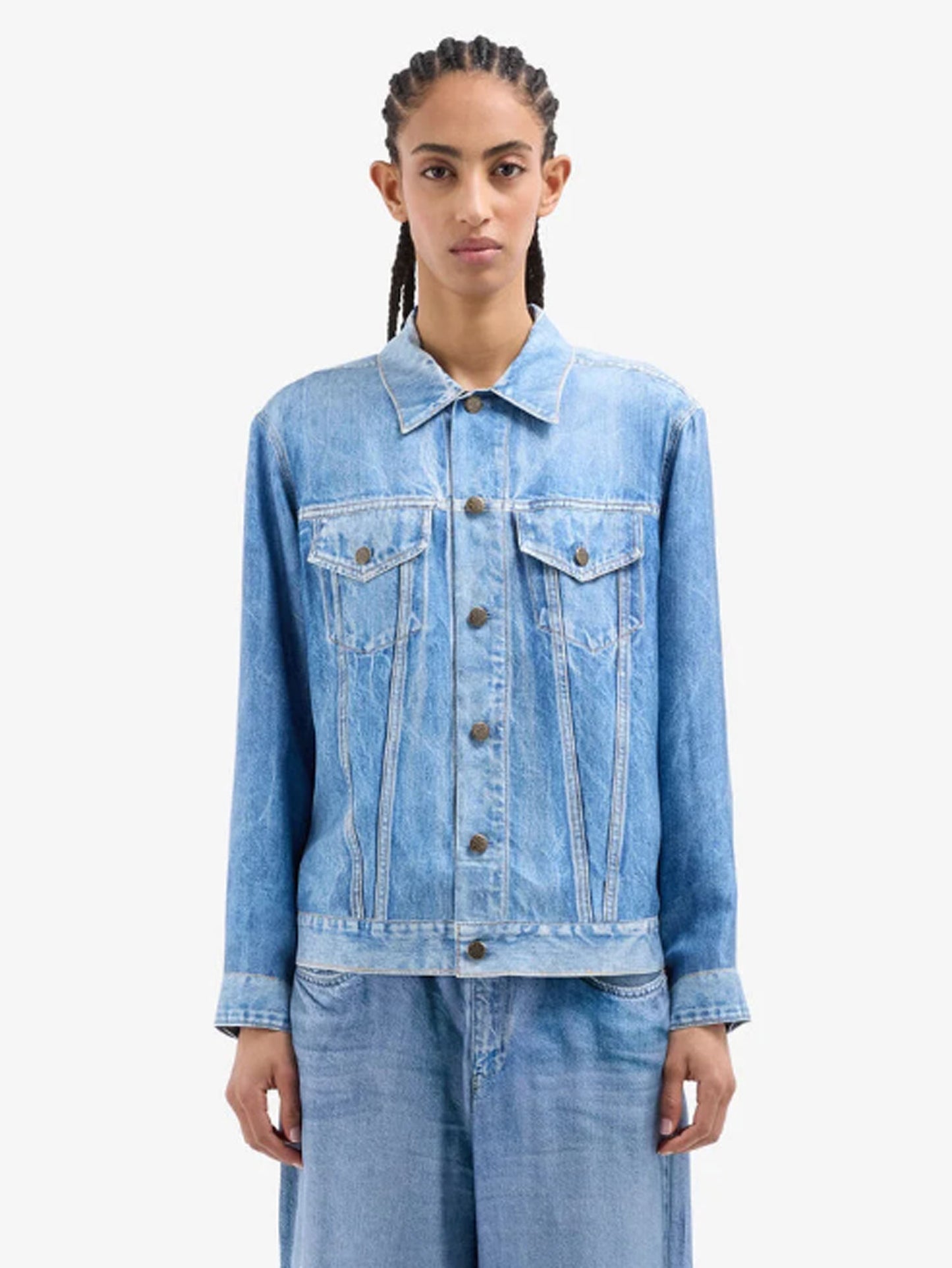 ALOES SILK JACKET DENIM PRINT BLUE