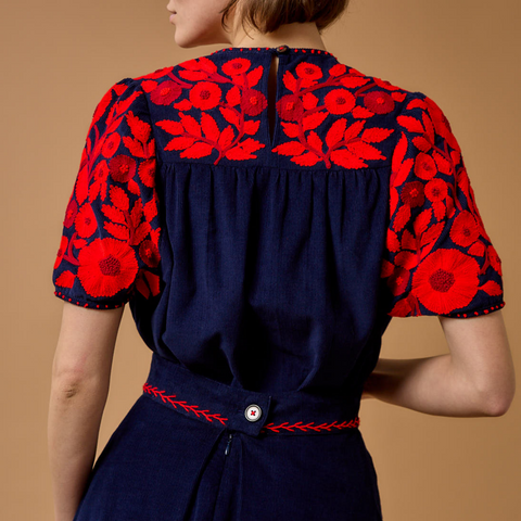 OLYMPIA EMBROIDERED BLOUSE NAVY/RED