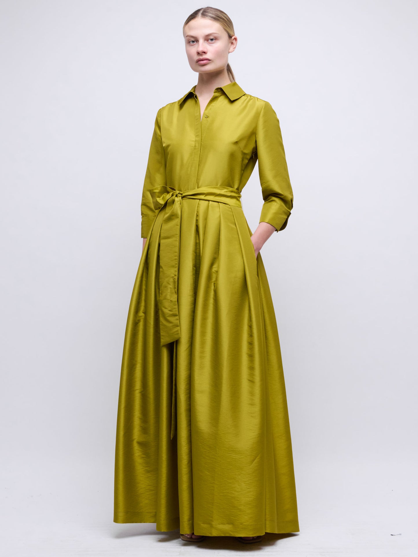 JULIP BELTED DRESS GOWN PEAR GREEN