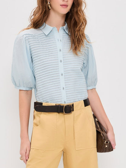 CHEMISE PLISSÉE CORDELIA SS BLEU CLAIR