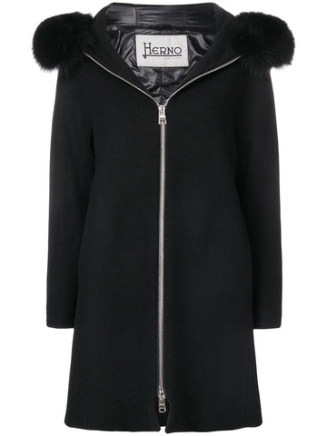 Herno Smart Black Coat Fur Collar