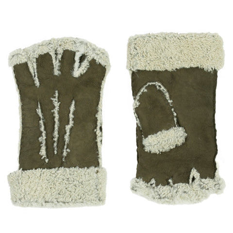 Larzac Sheepskin Leather Mittens Gloves - Khaki