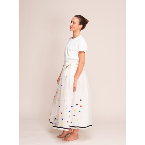 Cream Silk Spotted Skirt