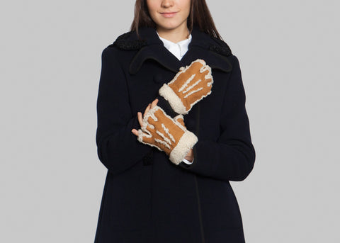 Larzac Sheepskin Leather Mittens Gloves - Chestnut