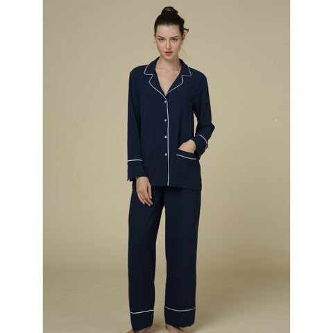 Navy Silk/Bamboo Pyjamas