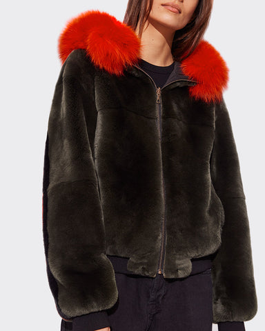 Reversible Hooded Bomber in Nylon with Rex & Fox Fur