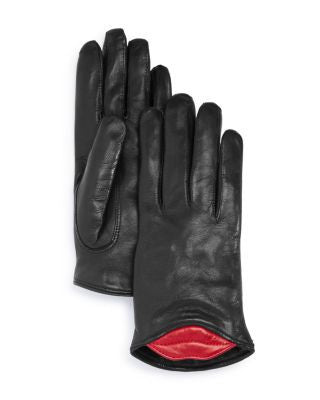Lambskin Leather Kiss Gloves - Black/Red
