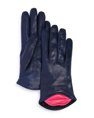 Lambskin Leather Kiss Gloves - Navy/Fushia