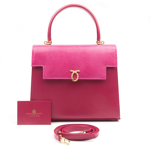 Traviata Handbag in Calf and Lizard flap - Pink