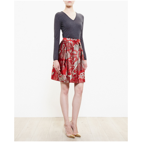 Beth V Floral Jacquard Skirt - Red