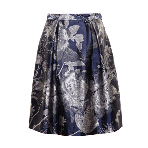 Beth V Floral Jacquard Skirt - Midnight Blue