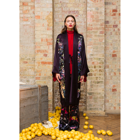 Gianna Silk Embroidered Long Kimono