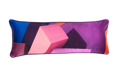 Purple Blocks Long Oblong Silk Cotton Cushion