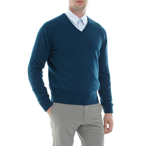 Teal cashmere vee neck sweater