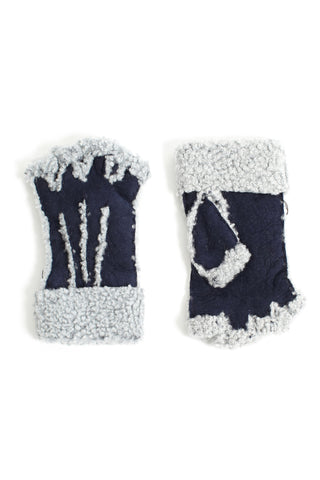 Larzac Sheepskin Leather Mittens Gloves - Navy