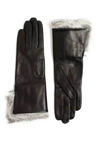 Lambskin and Rabbit Fur Gloves - Black