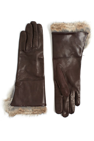 Lambskin and Rabbit Fur Gloves - Brown