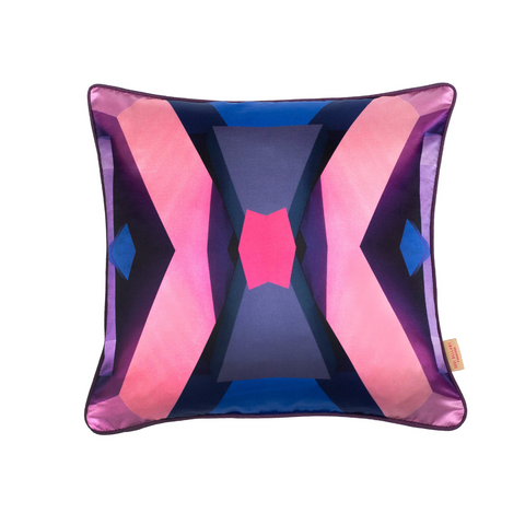 Pink/Blue Blocks Silk Cotton Square Cushion
