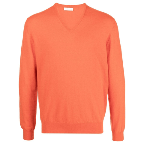 Cashmere Vee Neck Sweater - Orange