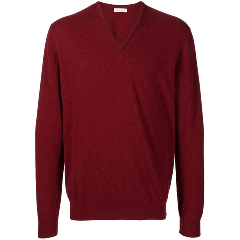 Cashmere Vee Neck Sweater - Burgundy