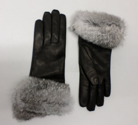 Lambskin and Rabbit Fur Gloves - Black