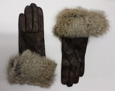 Lambskin and Rabbit Fur Gloves - Brown