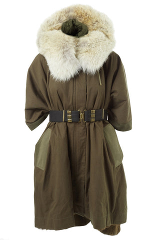 Fur Lined Parka Cape Coat - Army by Yves Salomon