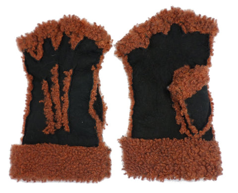 Larzac Sheepskin Leather Mittens Gloves - Black