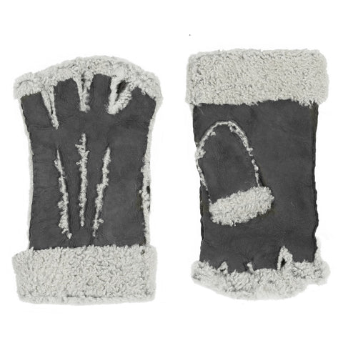 Larzac Sheepskin Leather Mittens Gloves - Grey