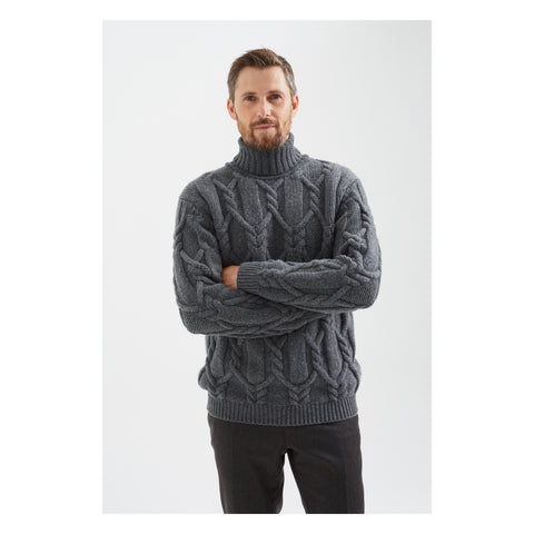 CABLE ROLL NECK WOOL SWEATER
